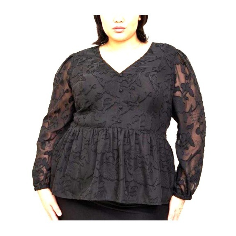 TORRID Black Floral Sheer Whimsigoth Peplum Chiffon Top Women's 3X‎ Witchy NEW